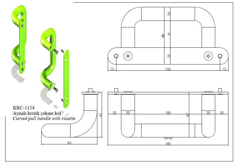Mirrored Curved Pull Handle