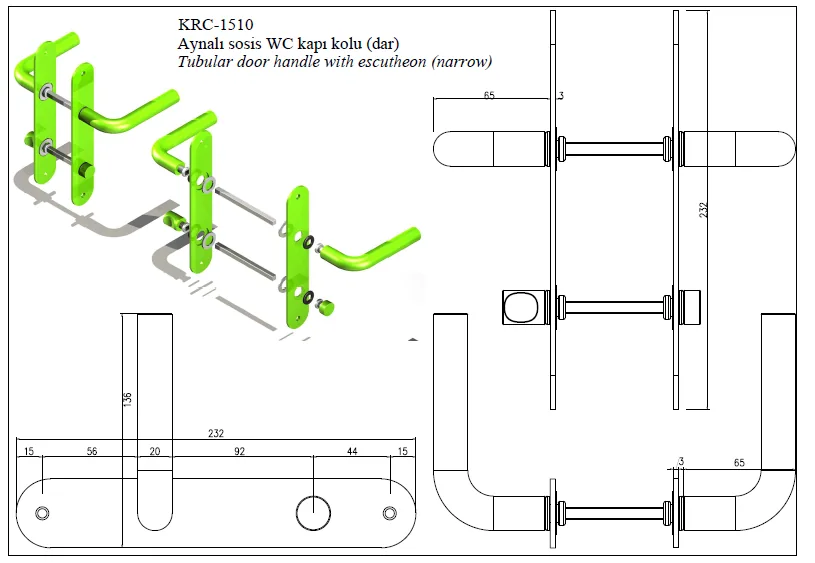 Mirrored Bar WC Door Handle