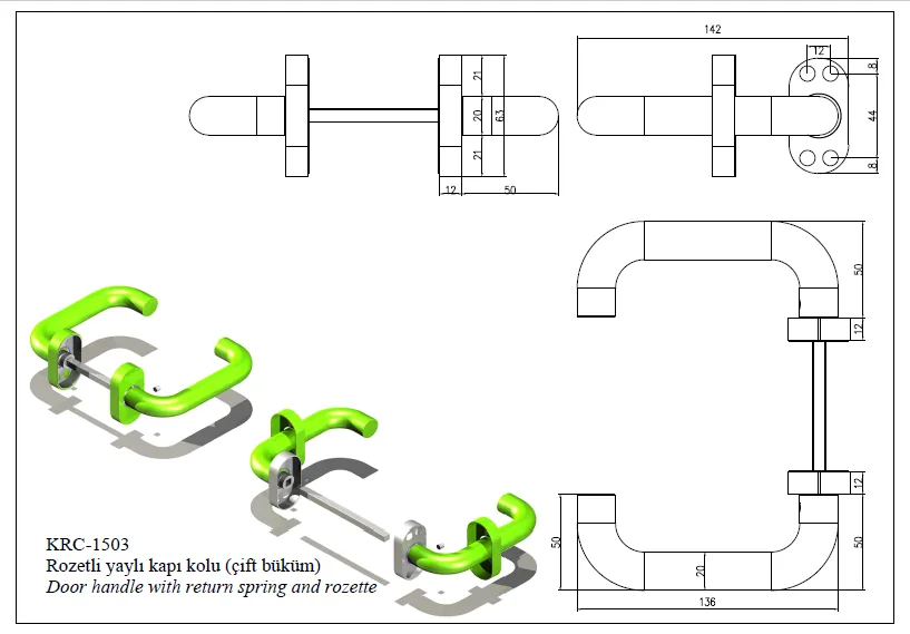 Rosette Sprung Door Handle Double Bend