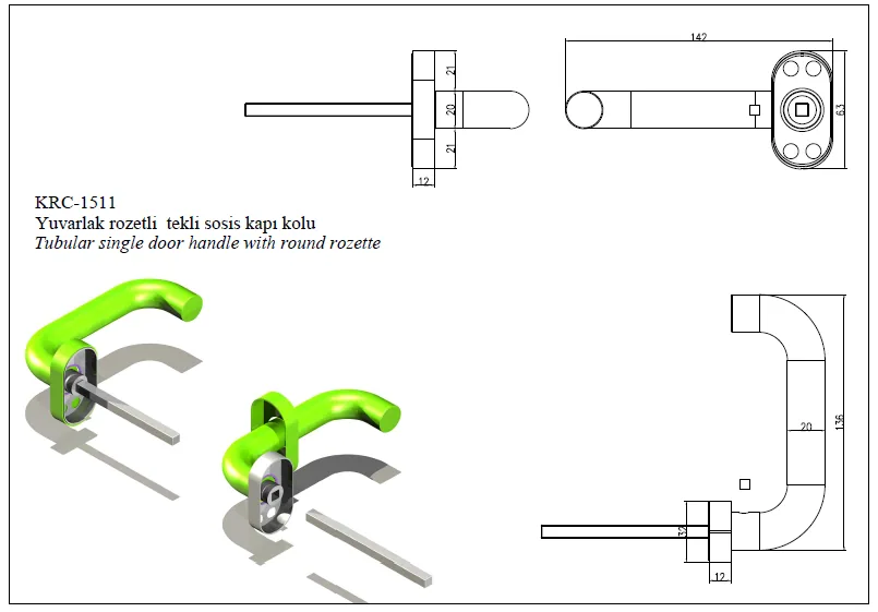 Round Rosette Single Bar Door Handle