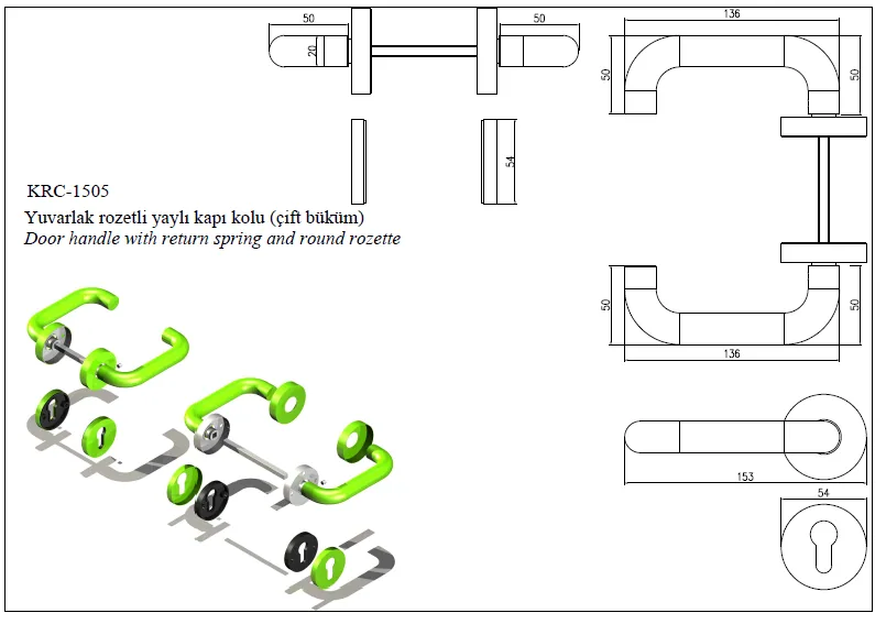 Round Rosette Sprung Double Bend Door Handle